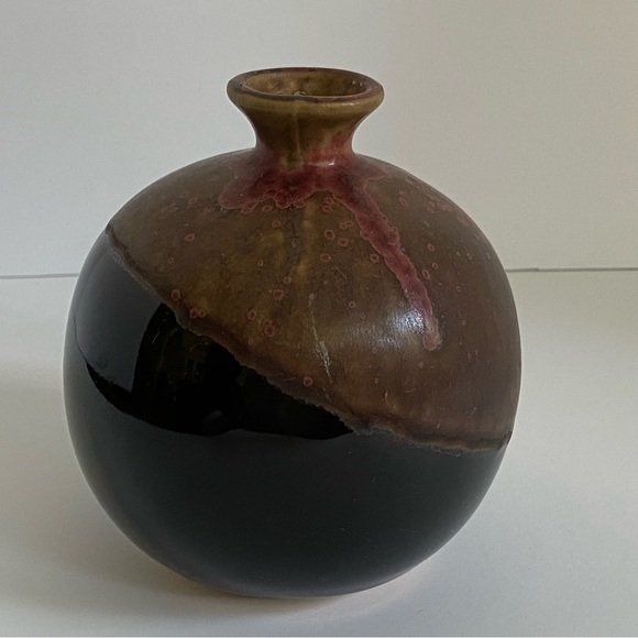 Vintage Vase The Potter’s Craft Sigma Tastesetter Japan drip glass brown 4.5” - Picture 10 of 16